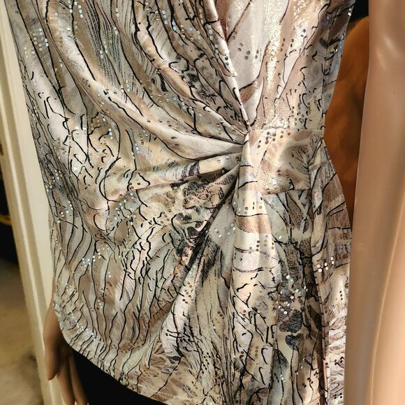 MSK, size S, scoop neck, short sleeve top, flowing, sequins, nuetral colors - Picture 5 of 14